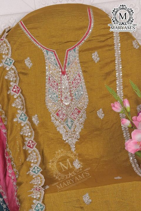 Floral Yoke Design Regular Thread Work Chanderi Silk Kurti With Trousers & dupatta