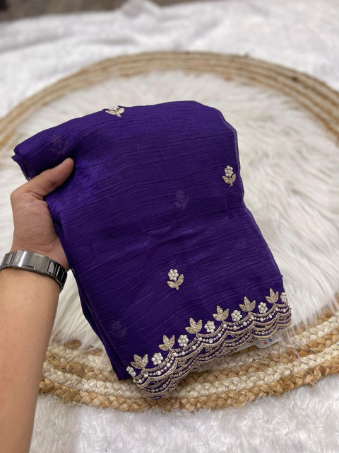 Crunchy chiffon crush silk with beautiful embroidery & moti work