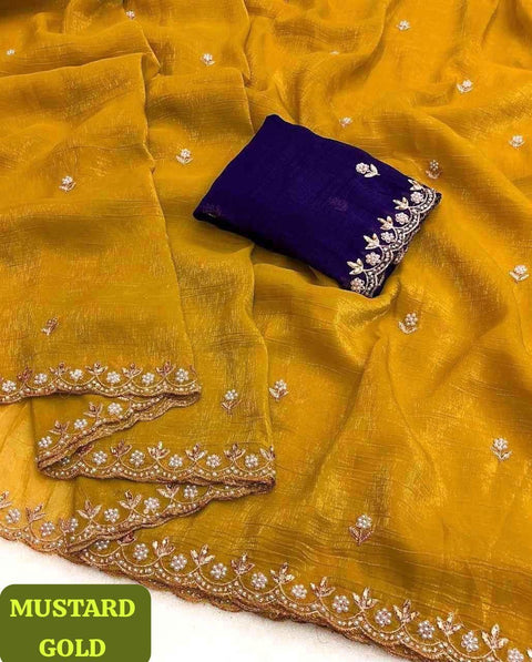 Crunchy chiffon crush silk with beautiful embroidery & moti work