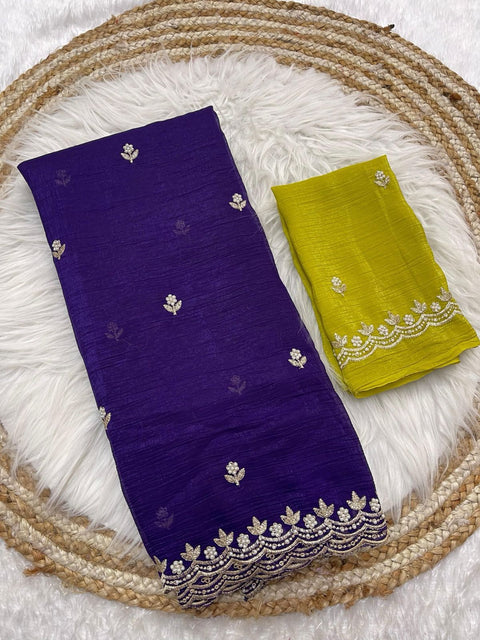 Crunchy chiffon crush silk with beautiful embroidery & moti work