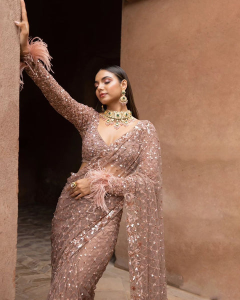 BOLLYWOOD DESIGNER SEQUINS NET SAREE