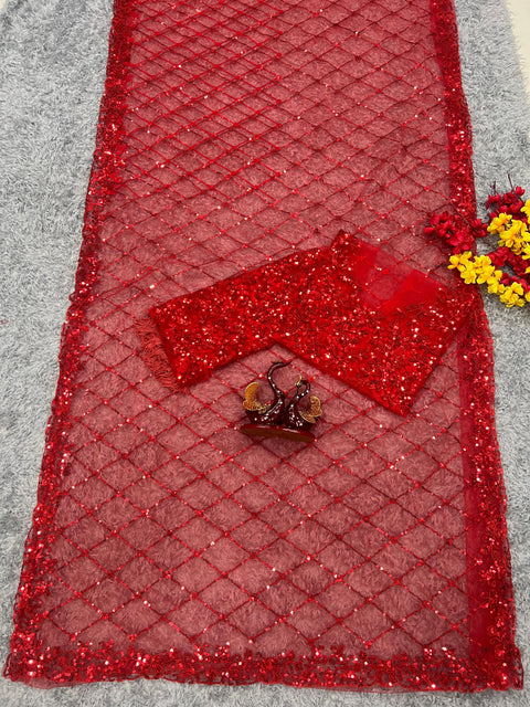 BOLLYWOOD DESIGNER SEQUINS NET SAREE