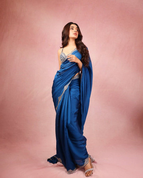 Stylish Golden Tissue Silk Saree with Rich Pallu & Trendy Lace Detailing