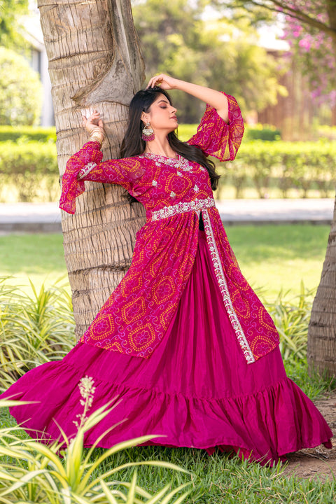 Heavy Embroidery Work Choli with Attached Shrug and Lehenga
