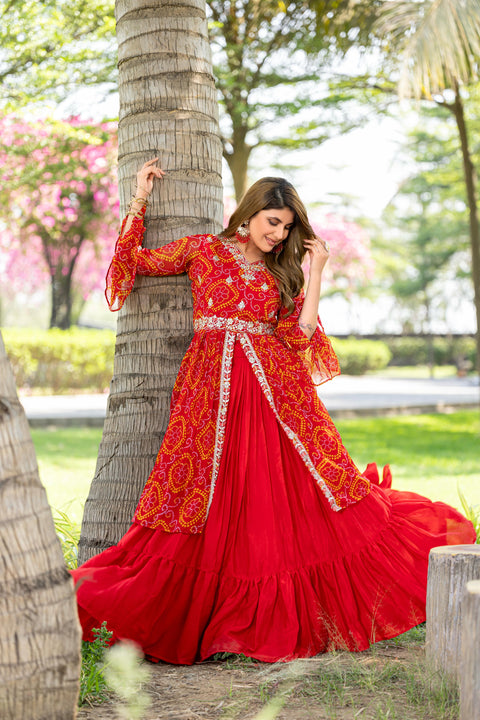Heavy Embroidery Work Choli with Attached Shrug and Lehenga