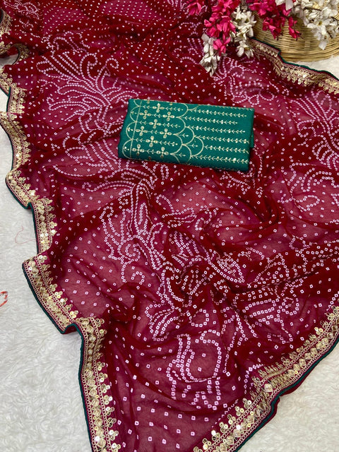 Pure Georgette with Bandhani Print Saree