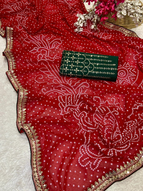 Pure Georgette with Bandhani Print Saree