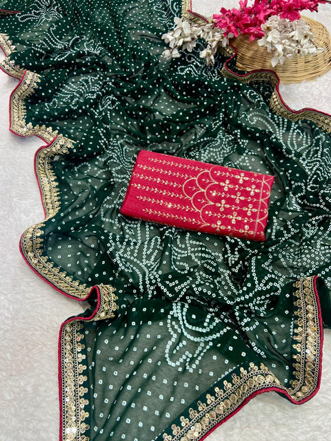 Pure Georgette with Bandhani Print Saree