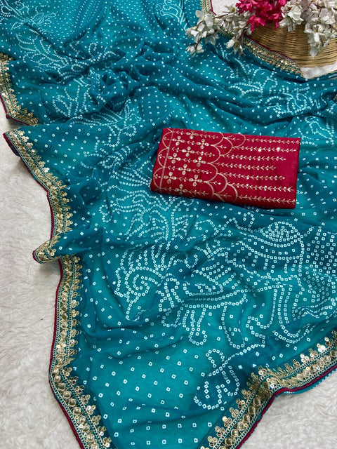 Pure Georgette with Bandhani Print Saree