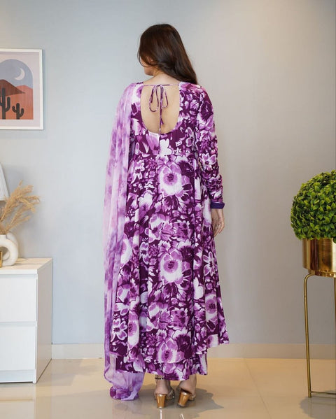 floral print stitched anarkali georgette gown
