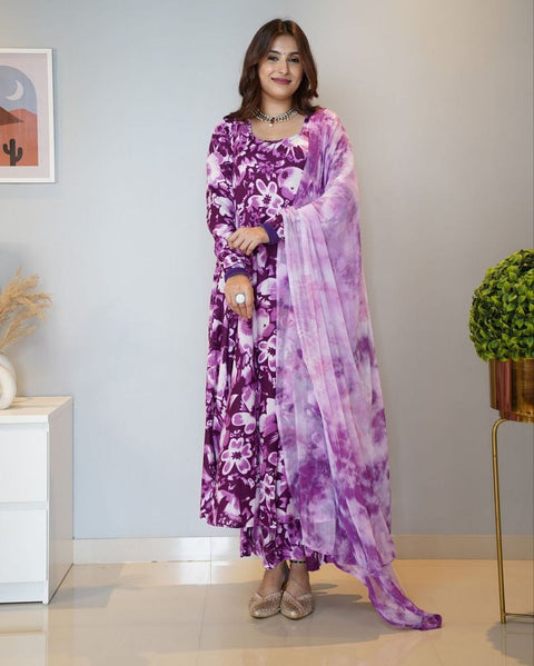 floral print stitched anarkali georgette gown