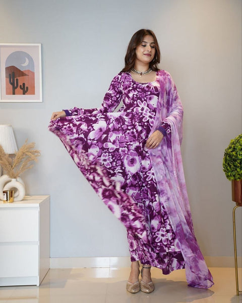 floral print stitched anarkali georgette gown