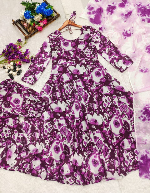 floral print stitched anarkali georgette gown