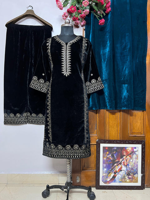 New Designer Collection in Velvet With Heavy Embroidery Work Stitched Suit