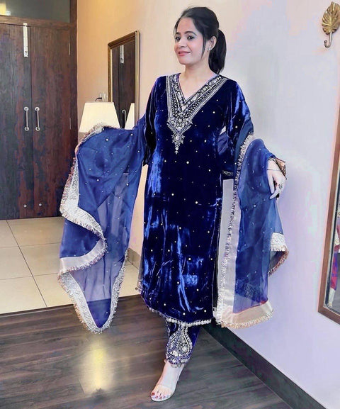 New Designer Party Wear Look Heavy Pure Viscose Velvet Top Palazzo & Dupatta
