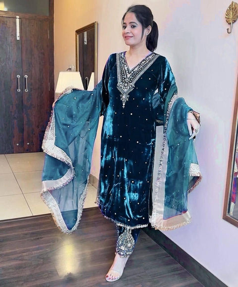 New Designer Party Wear Look Heavy Pure Viscose Velvet Top Palazzo & Dupatta