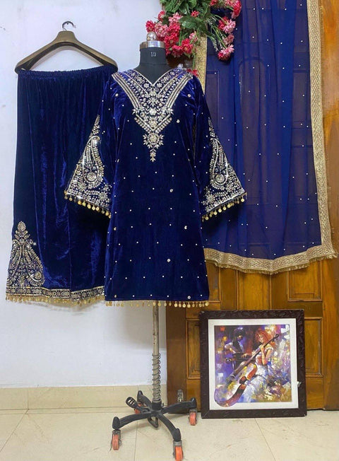 New Designer Party Wear Look Heavy Pure Viscose Velvet Top Palazzo & Dupatta