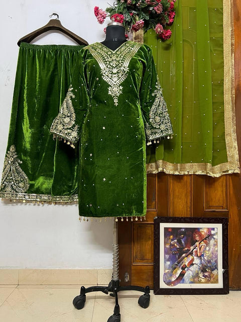 New Designer Party Wear Look Heavy Pure Viscose Velvet Top Palazzo & Dupatta