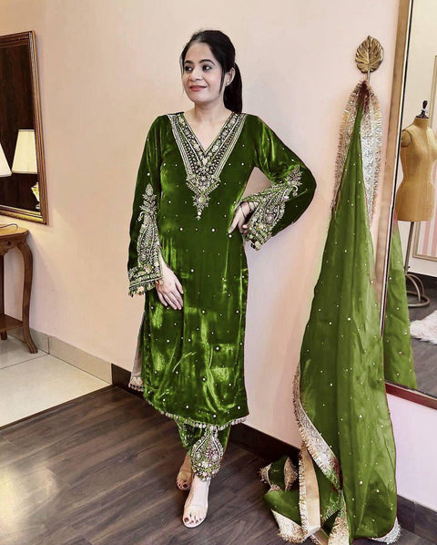 New Designer Party Wear Look Heavy Pure Viscose Velvet Top Palazzo & Dupatta