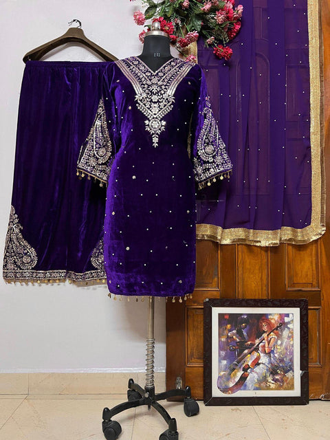 New Designer Party Wear Look Heavy Pure Viscose Velvet Top Palazzo & Dupatta