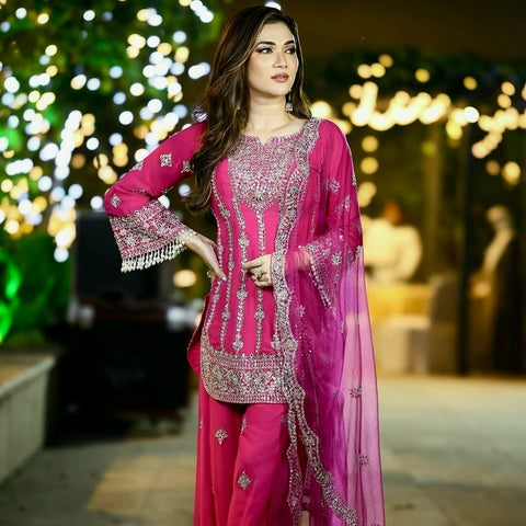Presenting New Heavy Embroidery Sequence Work Top-Gharara And Dupatta