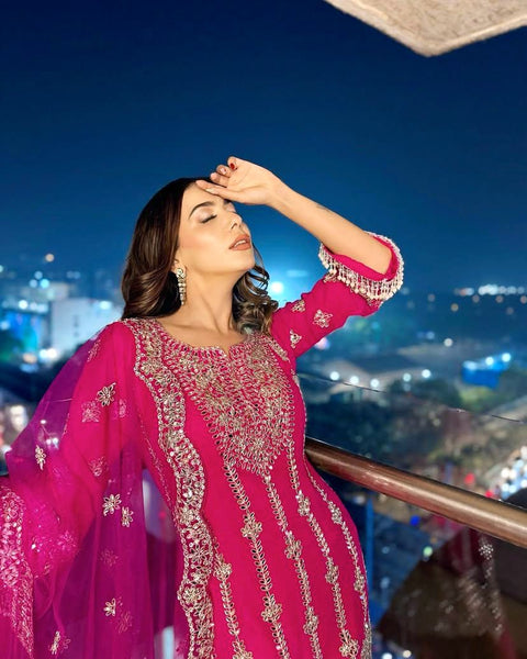 Presenting New Heavy Embroidery Sequence Work Top-Gharara And Dupatta