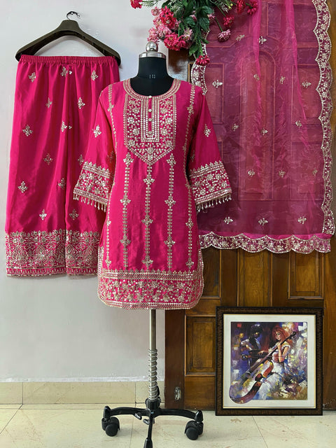Presenting New Heavy Embroidery Sequence Work Top-Gharara And Dupatta