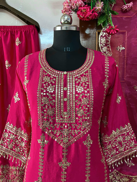 Presenting New Heavy Embroidery Sequence Work Top-Gharara And Dupatta
