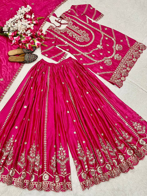 New Designer Party Wear Look Pure Chinnon Silk Stitched Suit