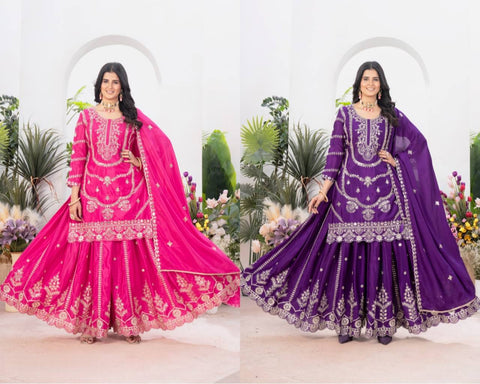 New Designer Party Wear Look Pure Chinnon Silk Stitched Suit