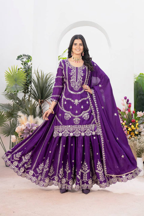 New Designer Party Wear Look Pure Chinnon Silk Stitched Suit