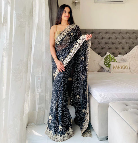Beautiful soft viscose weaving georgette saree