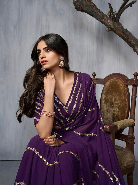 Designer Heavy Georgette Sequence Embroidery Work Saree