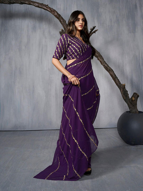 Designer Heavy Georgette Sequence Embroidery Work Saree
