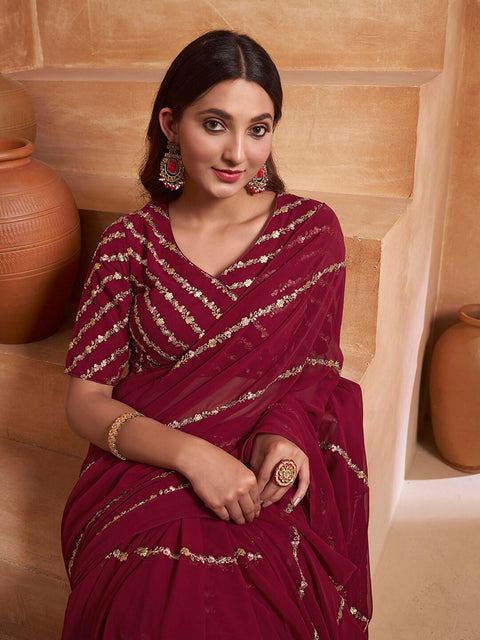 Designer Heavy Georgette Sequence Embroidery Work Saree