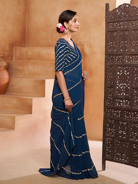 Designer Heavy Georgette Sequence Embroidery Work Saree
