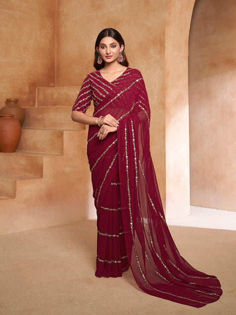 Designer Heavy Georgette Sequence Embroidery Work Saree