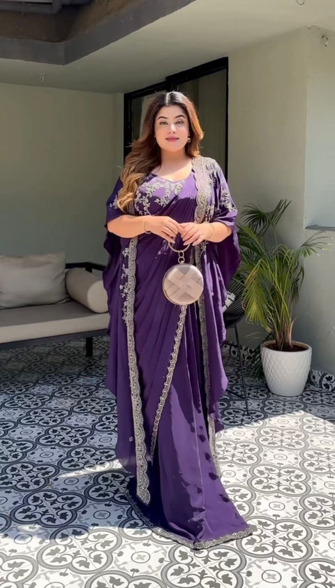 Trendy Indo-Western Ready-to-Wear Saree with Embroidered Koti & Stitch
