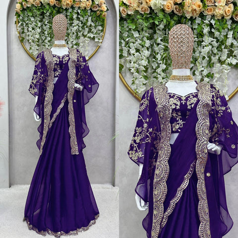 Trendy Indo-Western Ready-to-Wear Saree with Embroidered Koti & Stitch