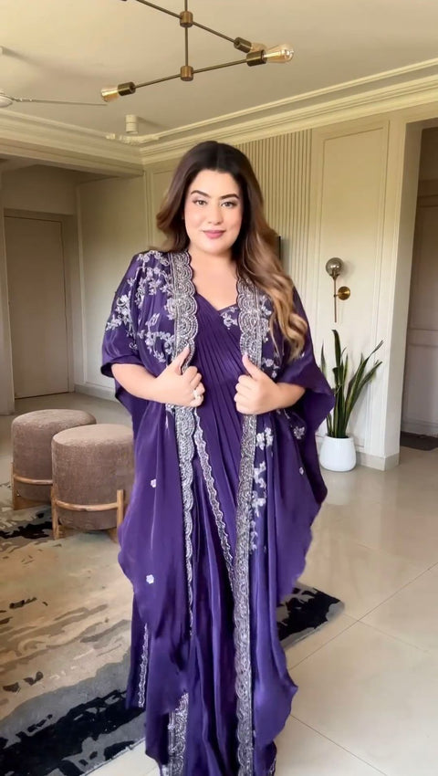 Trendy Indo-Western Ready-to-Wear Saree with Embroidered Koti & Stitch