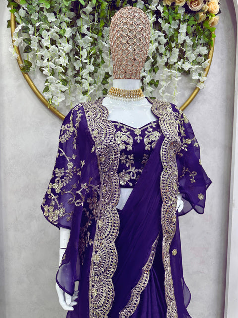 Trendy Indo-Western Ready-to-Wear Saree with Embroidered Koti & Stitch
