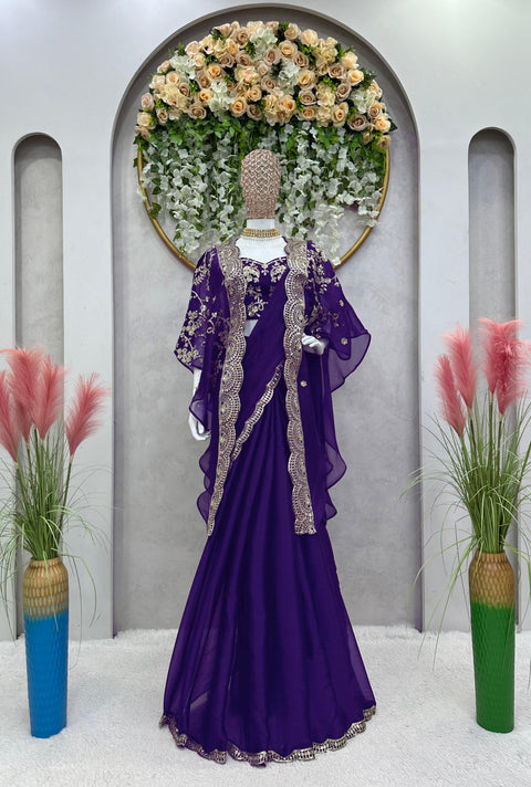 Trendy Indo-Western Ready-to-Wear Saree with Embroidered Koti & Stitch