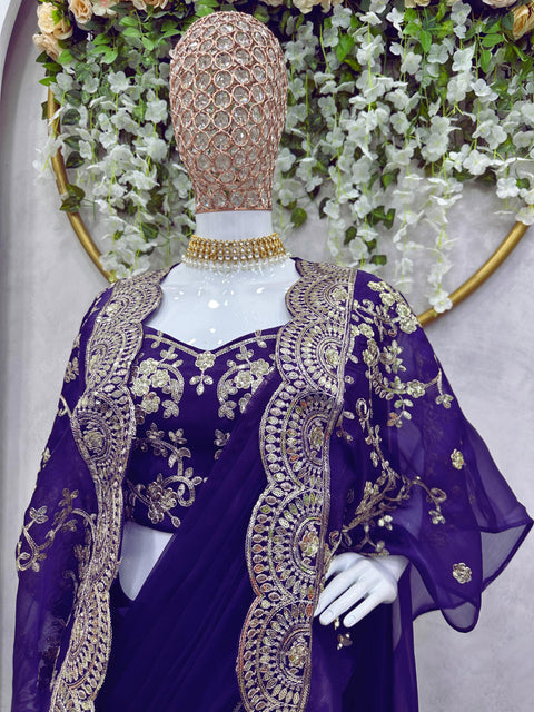 Trendy Indo-Western Ready-to-Wear Saree with Embroidered Koti & Stitch
