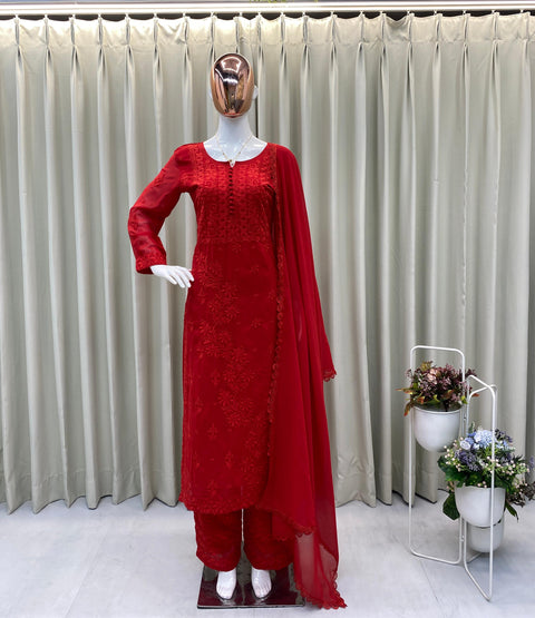 Rayon Sequence Embroidered Straight Kurti With Pant and dupatta