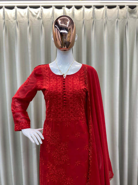 Rayon Sequence Embroidered Straight Kurti With Pant and dupatta