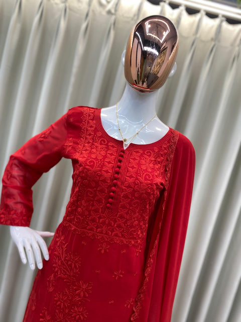 Rayon Sequence Embroidered Straight Kurti With Pant and dupatta