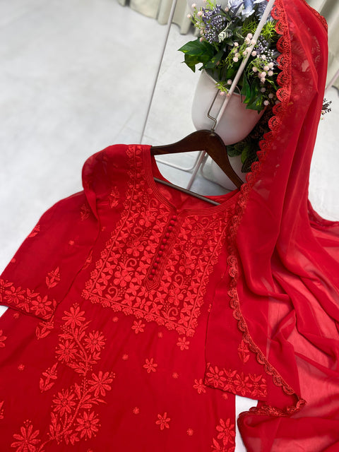 Rayon Sequence Embroidered Straight Kurti With Pant and dupatta