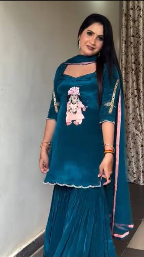 Georgette Embroidered Women's Stitched Kurti|sharara garara