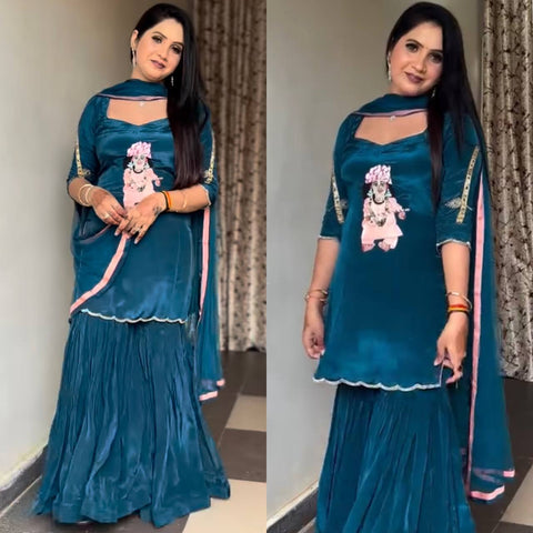 Georgette Embroidered Women's Stitched Kurti|sharara garara