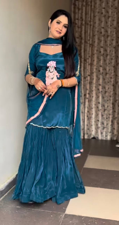 Georgette Embroidered Women's Stitched Kurti|sharara garara